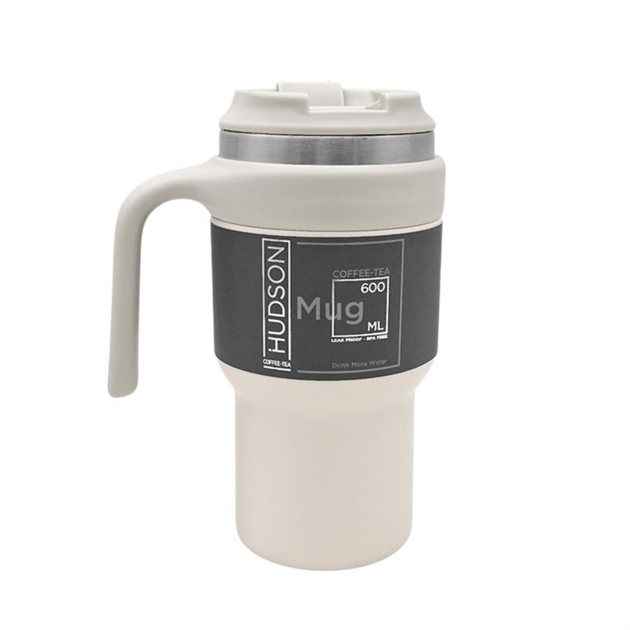 Vaso acero termico cafe con manija 600ml crema HUDSON