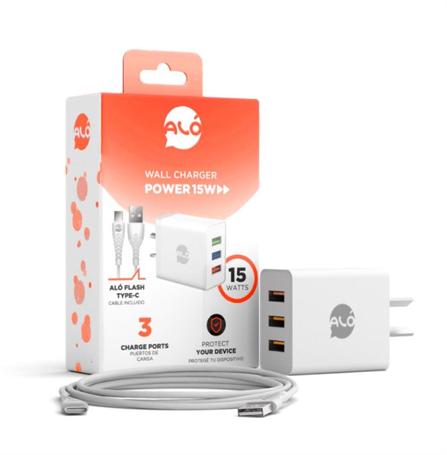 CARGADOR ALO POWER 15W CABLE FLASH TYPE-C BLANCO