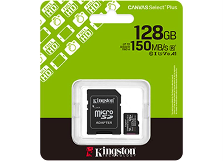 MICROSD 128GB CLASE 10 KINGSTON 150MB CON ADAPTADOR A SD