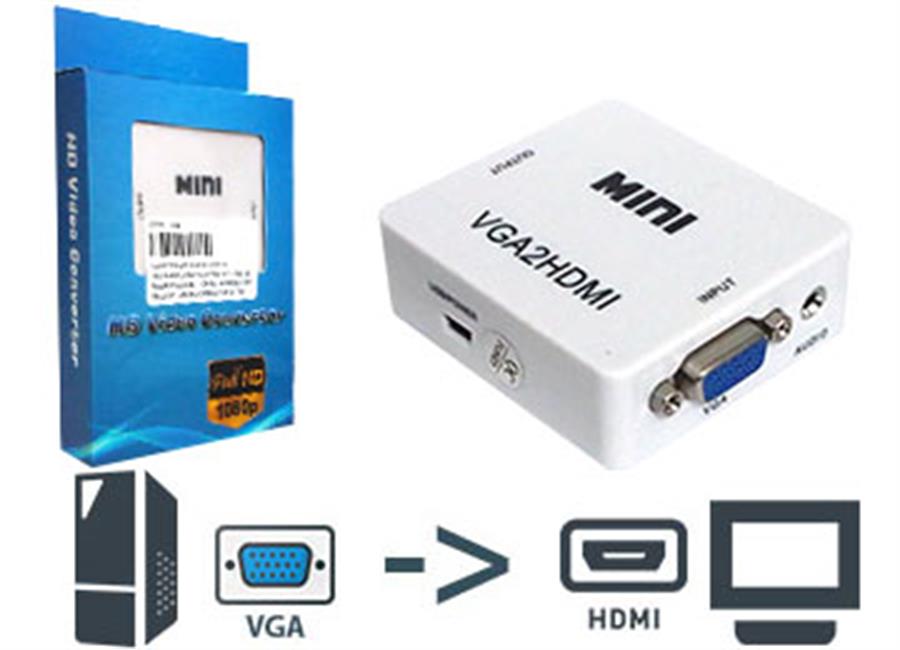 CONVERSOR VGA H a HDMI H - ADAPTADOR ENTRADA VGA Y SALIDA HDMI - NO ES BIDIRECCIONAL - CABLE MINI USB NO INCLUYE TRANSFORMADOR 5V 2A