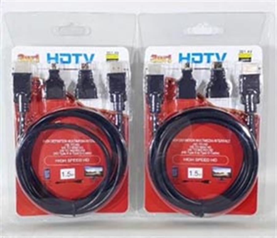 Cable HDMI 1.5MT + Adaptadores MICRO HDMI y MINI HDMI