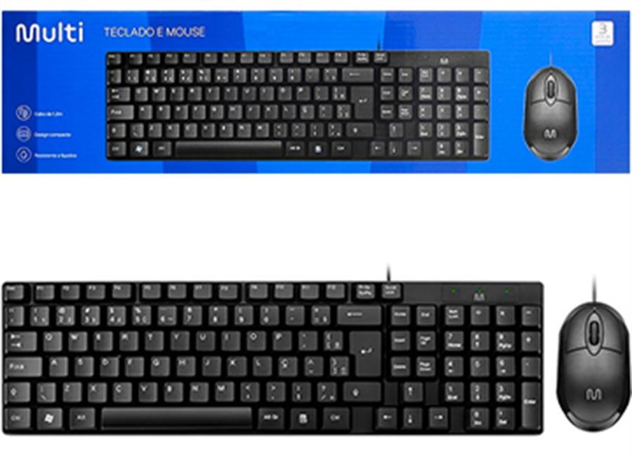 KIT TECLADO + MOUSE MULTILASER TC309 USB MOUSE 1200DPI CABLE 1.2MTS TECLADO 105 TECLAS CABLE 1.2MTS ESPANOL NEGRO